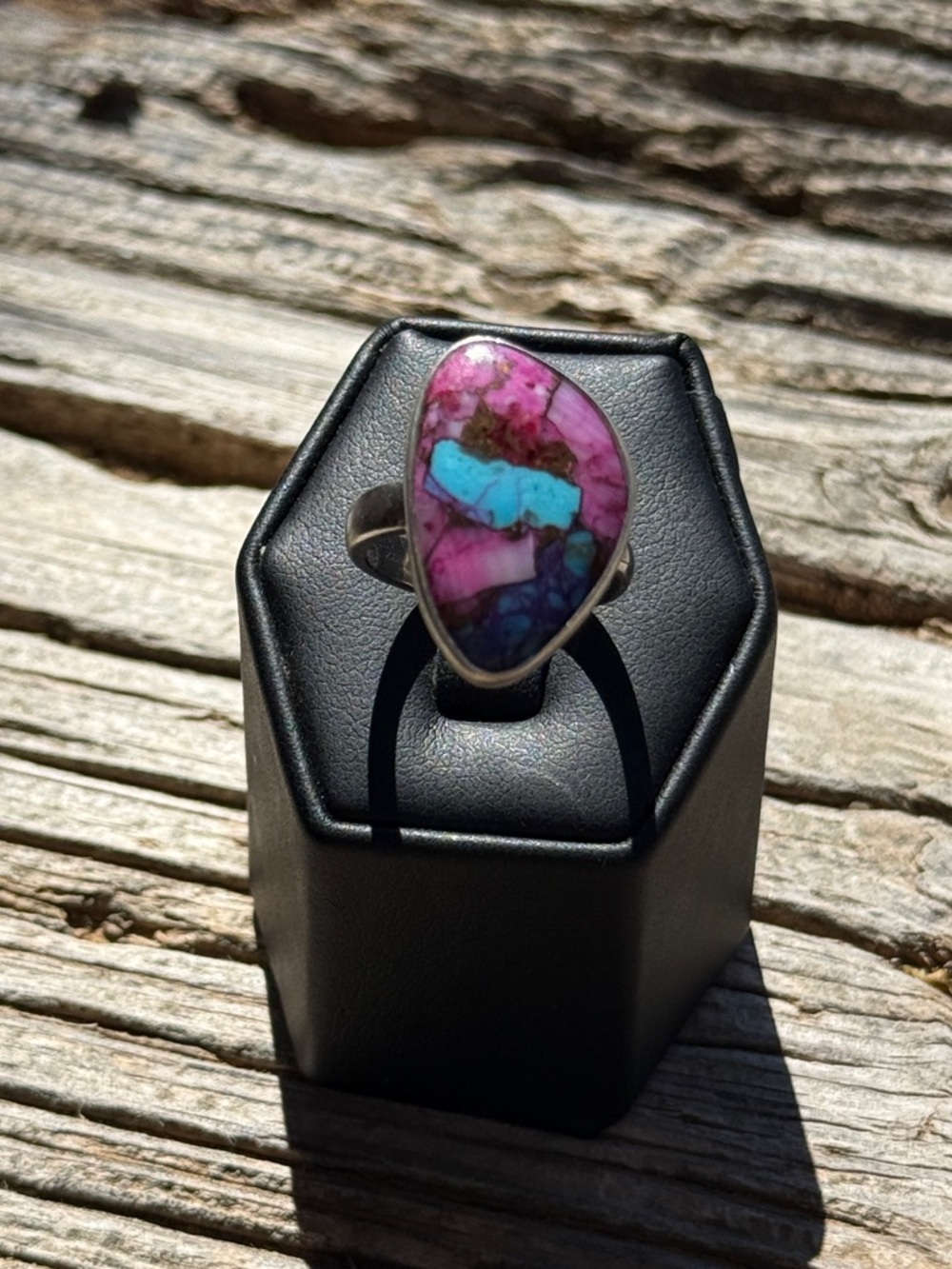 Blue Turquoise Spiny Oyster 925 Sterling Silver Ring Size 6